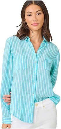 Lilly Pulitzer Sea View Button Down Womens Clothing Capri Blue Saint Tropez Stripe : XXS, Linen