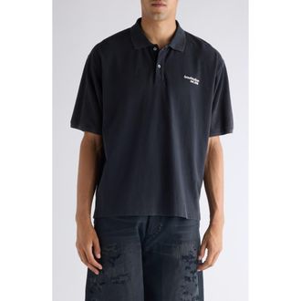 Acne Studios Egnes Logo Cotton Piqu&eacute; Polo in Black at Nordstrom, Size X-Large