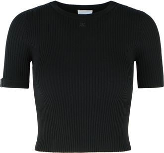 Courr&egrave;ges Schwarzes T-Shirt aus Viskosemischung