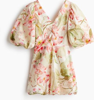 H&M Bauschiges Kleid mit Bindebändern - White