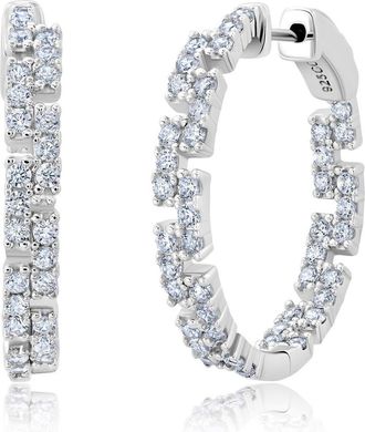 Crislu Medium Cubic Zirconia Regal Inside Out Hoop Earrings in Silver at Nordstrom