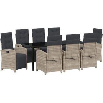 vidaXL Conjunto De Comedor De Jard&iacute;n 9 Pcs Gris Claro Rat&aacute;n Sint&eacute;tico Vidaxl
