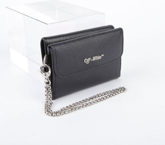 Off-white Black Leather Logo Chain Strap Wallet