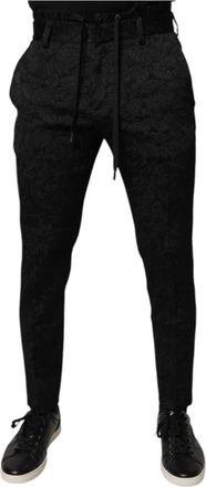 Dolce & Gabbana Broeken, Heren, Zwart, S, Polyester, Zwarte Brokaat Skinny Dress Pants
