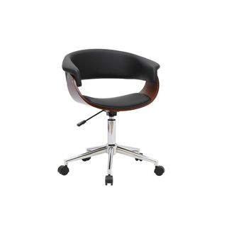 Miliboo Silla De Oficina Con Ruedas De Dise&ntilde;o Negra, Madera Oscura Y Acero Cromado Oktav