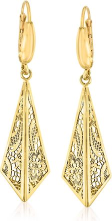 Ross-Simons Italian 14kt Yellow Gold Filigree Triangle Drop Earrings