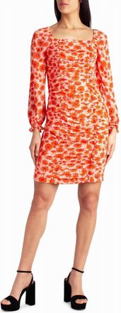 Nicole Miller Ivy Chiffon Ruched Square Neck Dress In Camellia Rose Floral