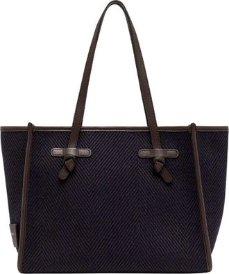 Gianni Chiarini Navy Textured Fabric Leather Tote Bag