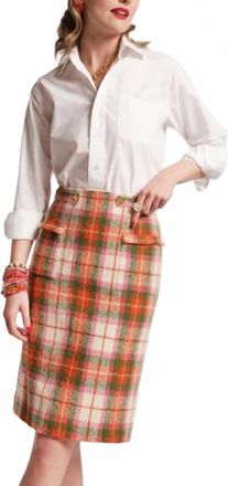 Frances Valentine Central Wool Plaid Pencil Skirt In Pink And Green