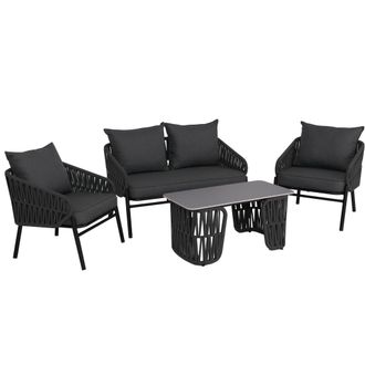 Hhg Conjunto De Jard&iacute;n Hhg-224, Conjunto De Sal&oacute;n Sof&aacute; De Jard&iacute;n, Sill&oacute;n, Mesa, Tejido De Cuerda/textil (180 G/m&sup2;), Antracita