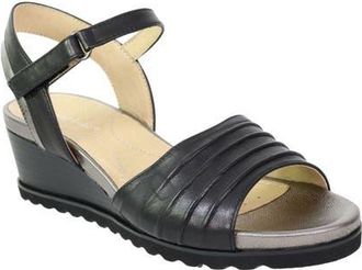 David Tate Kena Ankle Strap Wedge Sandal in Black Lamb at Nordstrom, Size 10.5