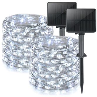 OEM Juego De 2 Guirnaldas De Luces Solares Para Exteriores, 16 M - 160 Led Blancos C&aacute;lidos - Resistente Al Agua Con 8 Modos - Decoraci&oacute;n Para Jard&iacute;n, Pati