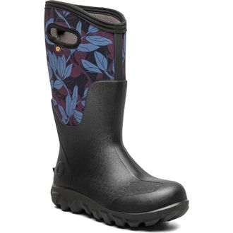 Bogs Classic Seamless Tall Rain Boot in Black/Blue Leaves Multi at Nordstrom, Size 10
