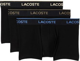 Lacoste 3-pack Crocodile Logo Trunks Mens Underwear Black W/Grey/Olive/Yellow : XXL (EUR 8), Cotton/Elastane