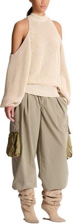 Balmain Cotton knit open-shoulder jumper in Beige at Nordstrom, Size Medium