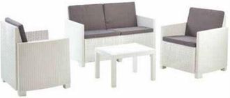 Progarden Tresillo Arena Blanco 4 Piezas 8 Cojines Conjunto, Tresillo Arena Blanco 4 Piezas 8 Cojinesconjunto De Jard&iacute;n Compuesto Por Una Mesita De Centro Con F