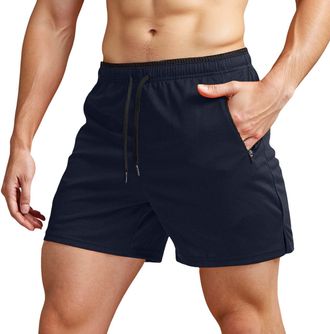 Generic Mens Running Shorts with Zipper Pockets Lightweight Breathable Athletic Workout Shorts Drawstring 5 Basketball Gym Running Short Pants (Navy, M)