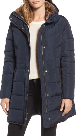 Cole Haan Quilted Down & Feather Fill Jacket with Faux Fur Trim in Navy at Nordstrom Rack, Size X-Small