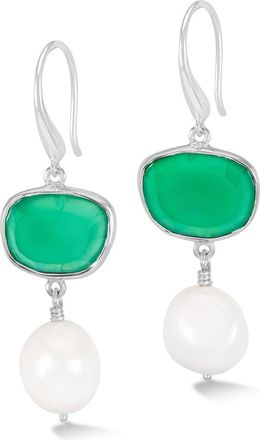 Dower & Hall Green Onyx Pebble & Pearl Drop Earrings