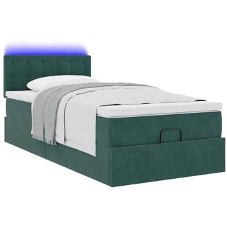 vidaXL Cama Otomana Con Colch&oacute;n Y Led Terciopelo Verde Oscuro 80x200cm Vidaxl