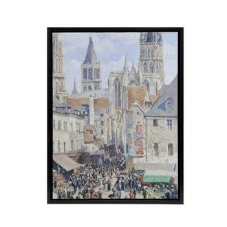Artery8 Grocery Street Rouen Cityscape Pissarro Black Framed Canvas Wall Art | Size: W24 x H32