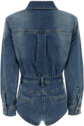 Self Portrait Womens Denim Jacket Blue Cotton Elastane