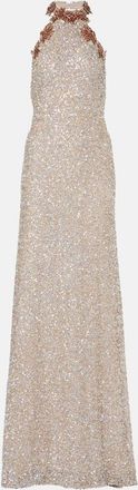 Costarellos Trinity sequined halterneck gown