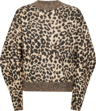 Nude Long-Sleeve Sweater with Bold Animal Print