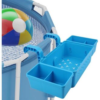 OEM Cesta De Almacenamiento Para Piscina Crezuo Con 2 Portavasos, Fabricada En Pl&aacute;stico Reciclado, Para Accesorios De Piscinas Elevadas, Color Azul.-crezu