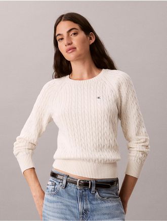 Calvin Klein Jeans Calvin Klein Womens Cable Knit Crewneck Sweater - White - XL