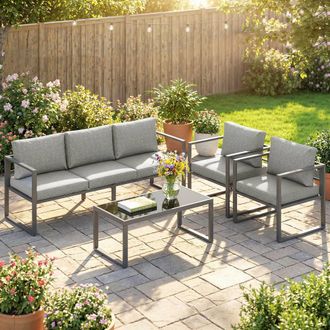 OUTSUNNY Patio Furniture Set Aluminium Frame Dark Grey