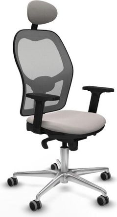 Piqueras y Crespo Piqueras Y Crespo - Jorquera Sincro Malla Gris Similpiel Blanco Brazos 2d Base Aluminio Cabecero Fijo Ruedas 65mm Engomada