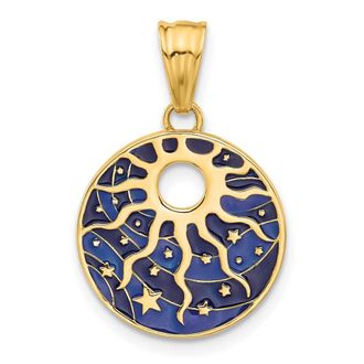 Diamond2Deal 14k Yellow Gold Polished Enameled Sun and Stars Pendant