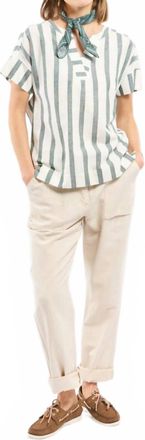 Armor Lux Cotton Linen Striped Top In Silver Pine