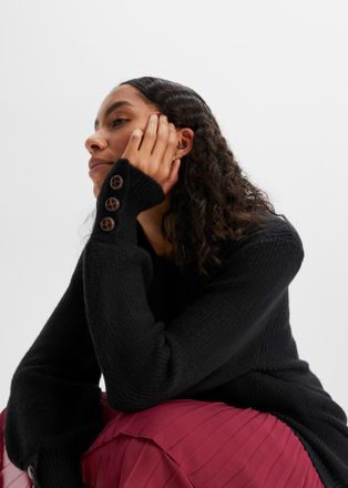 Bonprix Longpullover BONPRIX Longpullover mit Kn&ouml;pfen, Damen, Gr. 56/58 (XXXL), schwarz, Obermaterial: 75% Polyacryl, 22% Polyester, 3% Elasthan, oversize, Pu