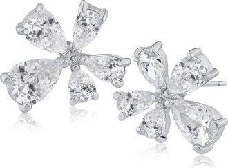Kenneth Jay Lane Cubic Zirconia Modern Floral Stud Earrings in Clear Silver at Nordstrom Rack