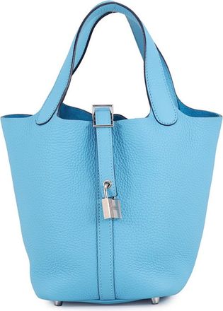 Herm&egrave;s Picotin Silver Taurillon Clemence Leather Handbag Tote Bag (Pre-Owned)