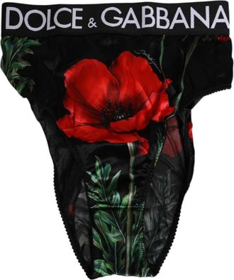 Dolce & Gabbana Zwart Bloemenprint Hoge Taille Mesh Ondergoed - Dames - Onderbroek - Zwart - M - Ondergoed