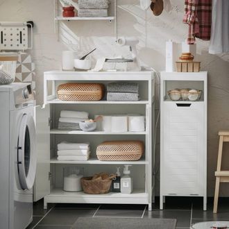 SoBuy Bathroom Floor Cabinet - Dual Shutter Doors Coastal in White