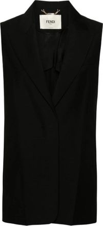 Fendi Zwart Wollen Blend Gilet met Piekrevers - Dames - Gillet - Zwart - S - Wol - Kostuums