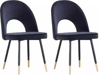 Ainpecca Ainpecca - Set Of 2 Dining Chairs Black Velvet Seat Metal Legs Kitchen Lounge Living Room Chair Home,2PCS black