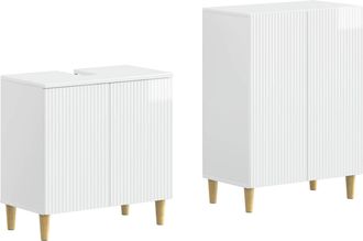 vidaXL Juego De Gabinete De Ba&ntilde;o De 2 Piezas Arnhem Blanco Brillante Vidaxl
