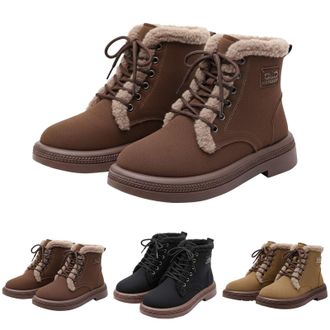 Generic Womens Winter Snow Boots Warm Cozy Faux Fur Booties Ladies Suede Lace Up Ankle Boots Outdoor Thick Insulated Low Heel Anti Slip Short Booties for Cold