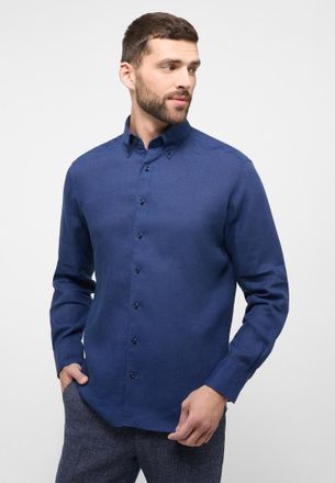 Eterna Langarmhemd ETERNA MODERN FIT, Herren, Gr. 42, N-Gr, navy, 100% Leinen, tailliert, Manschette, Hemden Langarmhemd, EASY IRON (b&uuml;gelleicht)