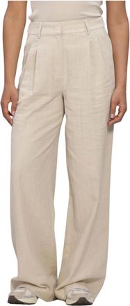 Co'Couture Broeken, Dames, Beige, S, Linnen, Leenacc Linen Pleat LL Pant
