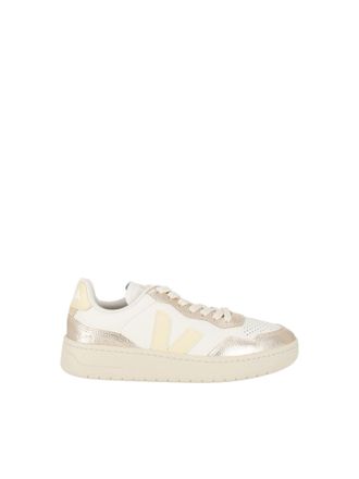 Veja White V-90 Metallic Accent Low-Top Sneakers