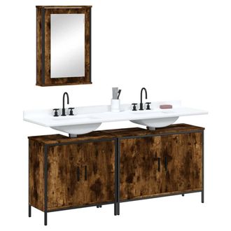 Berkfield Home 3 Piece Bathroom Furniture Set Smoked Oak Engineered Wood in Brown