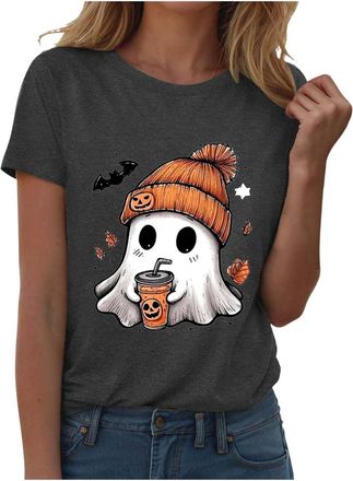 Generic Pumpkin Pattern T-Shirt Womens Cute Pumpkin Pattern Shirts Funny Loose Casual Tops Halloween Pumpkins Pie Funny Adult Humor Rude T-Shirt Funny Hallowe