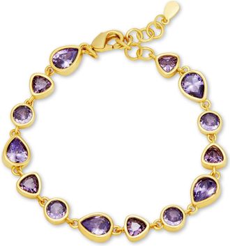 Savvy Cie Jewels GOLD PLATED BEZEL SET MIXED SHAPE WHITE CZ BRACELET