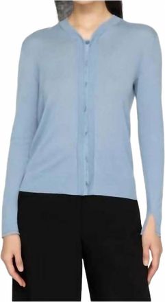 Lafayette 148 New York Fine Gauge Cashmere & Silk Chiffon Trim Cardigan In Paper Blue
